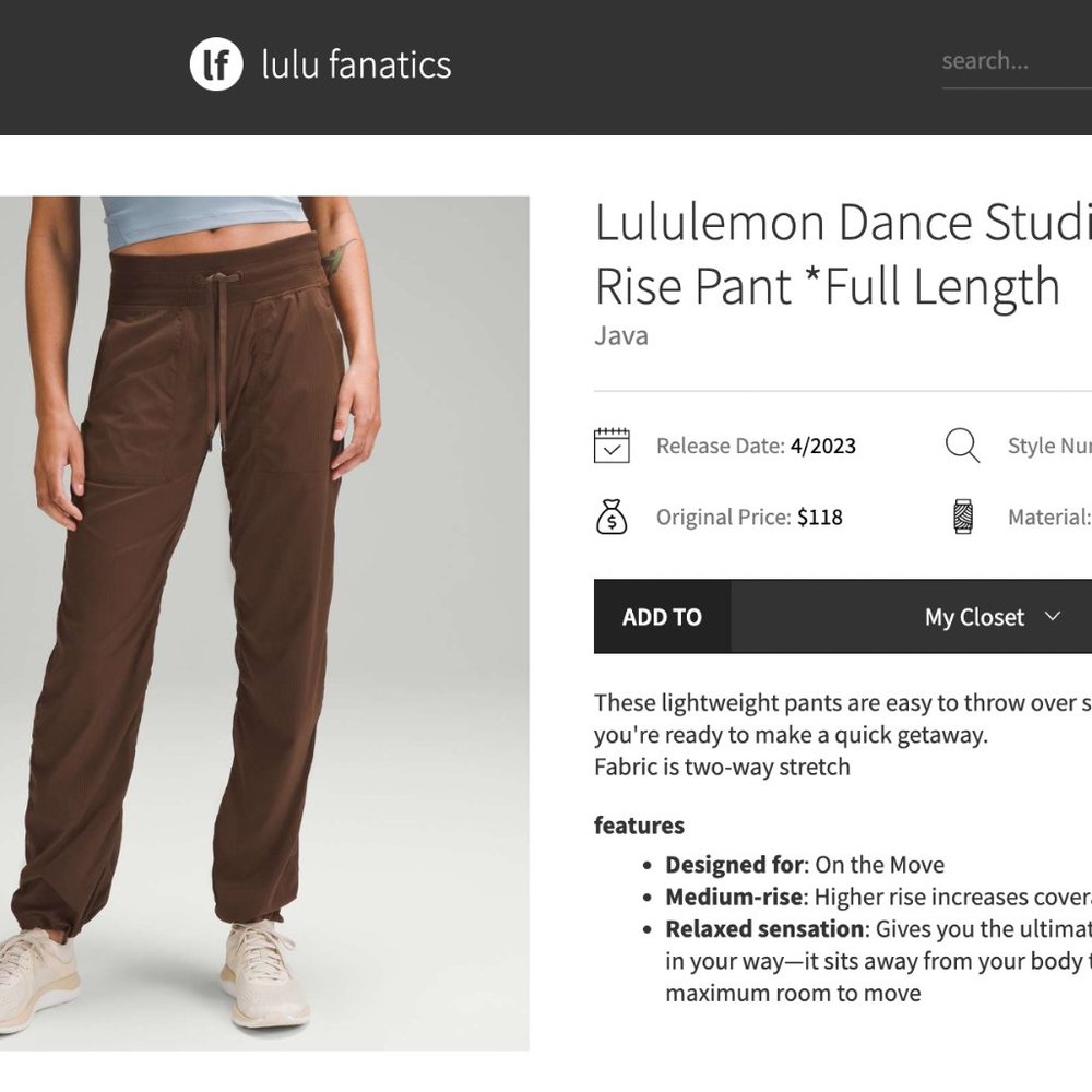 NWOT -Lululemon Dance Studio Pants Size 10